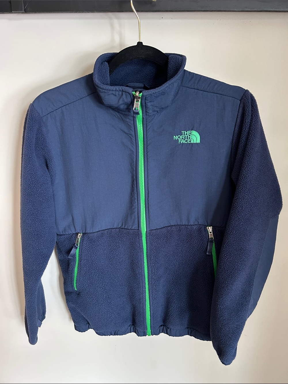 The North Face Kids Navy Fleece Jacket with Green Zipper
